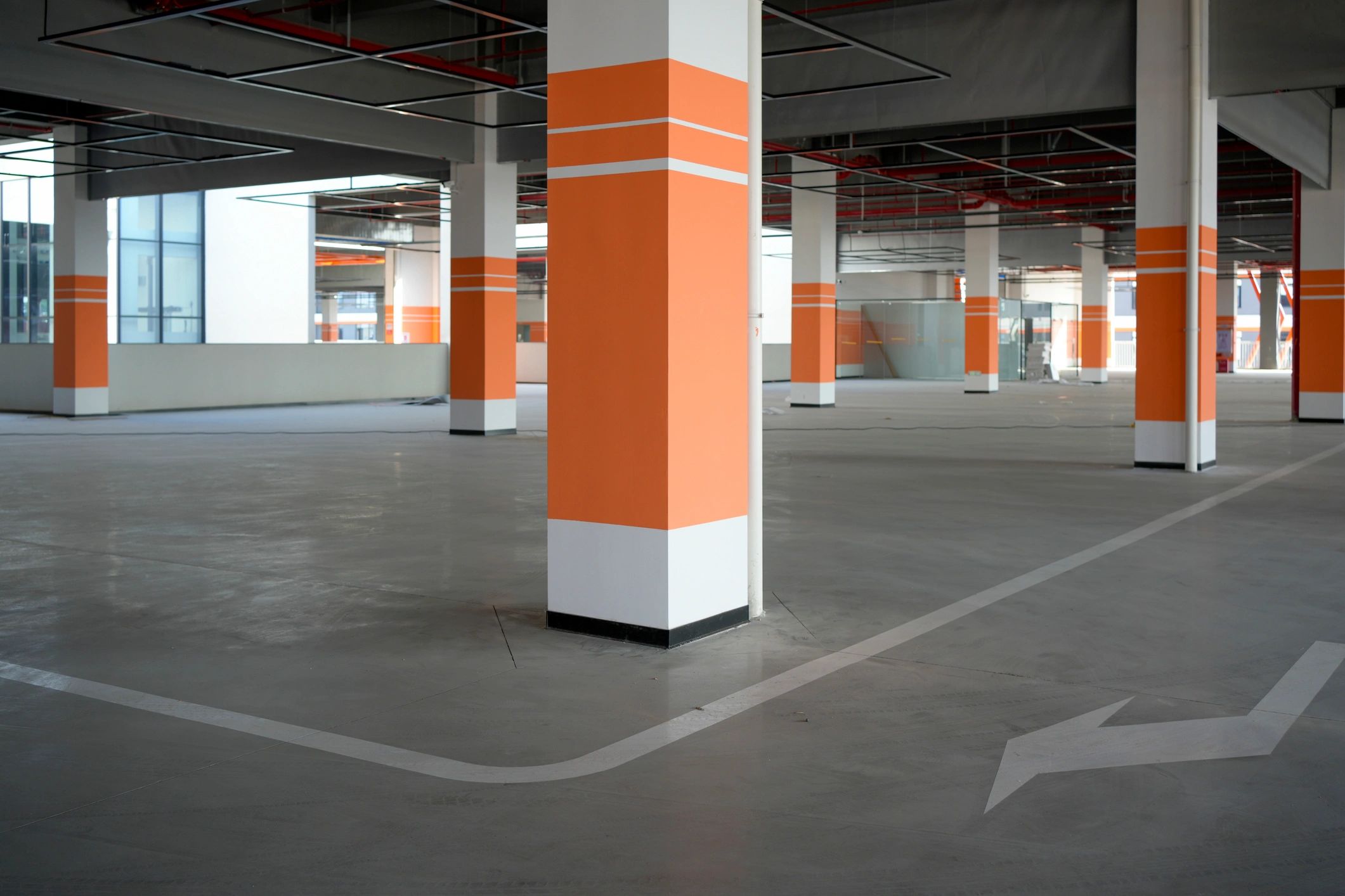 Clean commercial parking garage floor