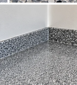 Finished garage floor and baseboard detail